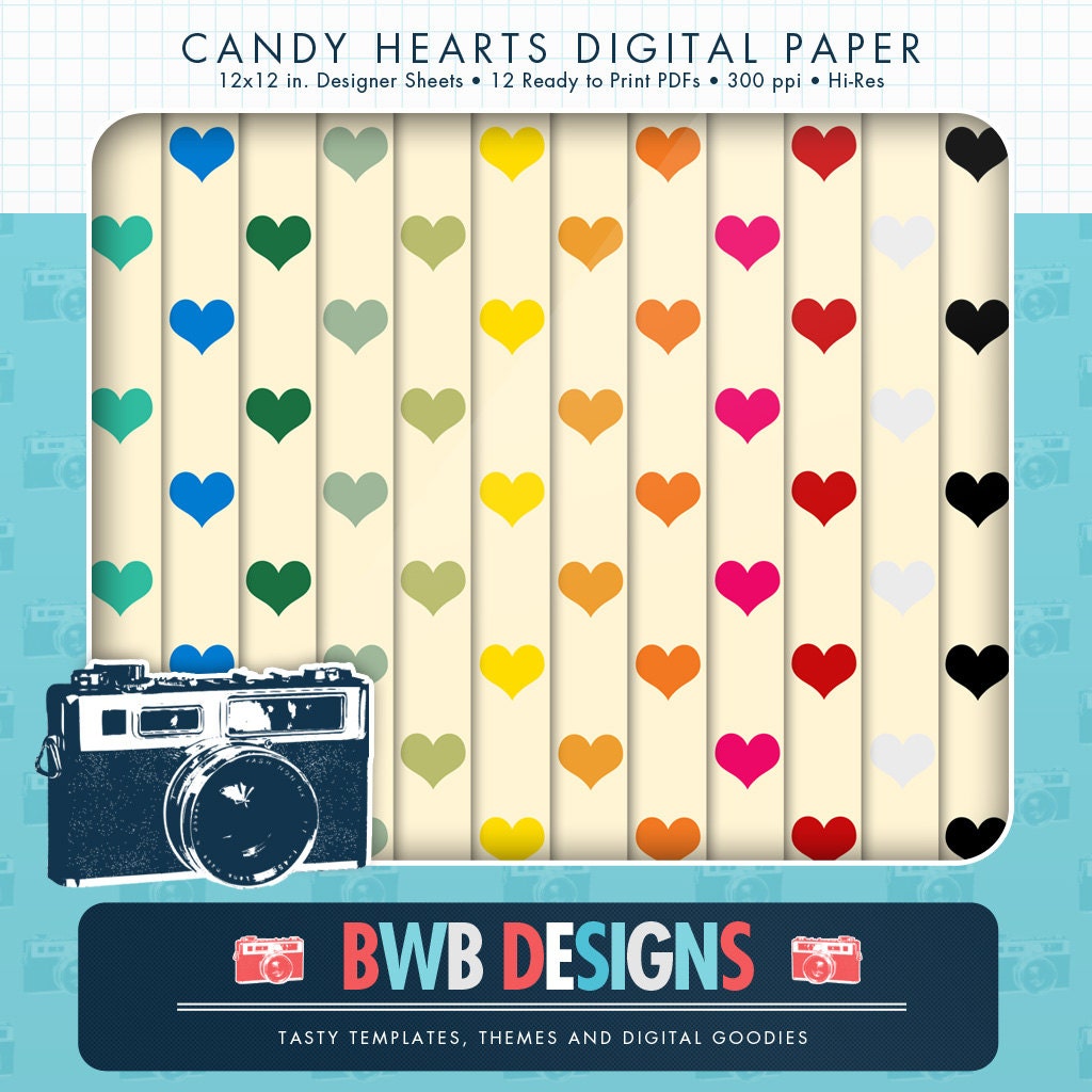 Candy Hearts Digital Paper for Scrapbooking and Crafts