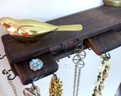 Jewelry Organizer Hanger Stacked Wood Rustic Red Mahogany Stain Black Hooks