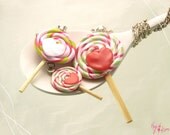 Valentine Triple Lollipops Necklace - Mini Food Jewelry - Dollhouse Food Miniature