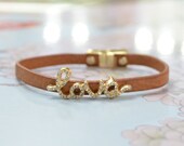 Rhinestone Love Bracelet Leatherette Band - Cognac