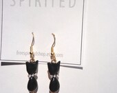 Retro 1950s Rhinestone Cat Earrings-Inspired 50s Earrings-Black-Cat-Rhinestone