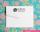 Custom Wood Handle Return Address Flower Rubber Stamp Personalized with Cursive and Handwriting Calligraphy