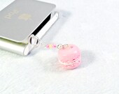 Pink Macaron Dust Plug Charm, For iPhone or iPod, Kitsch Tiny Strawberry Macaroon, Cute And Kawaii :D