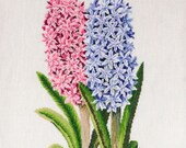 Pink Purple Floral Cross Stitch Hyacinth Cottage Chic Shabby Chic Handmade Cross Stitch Mother's Day Spring Flowers Cross Stitch Art