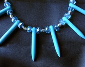 Turquoise blue spike necklace with 925 sterling silver and  bali beads Turquoise Swarovski crystals