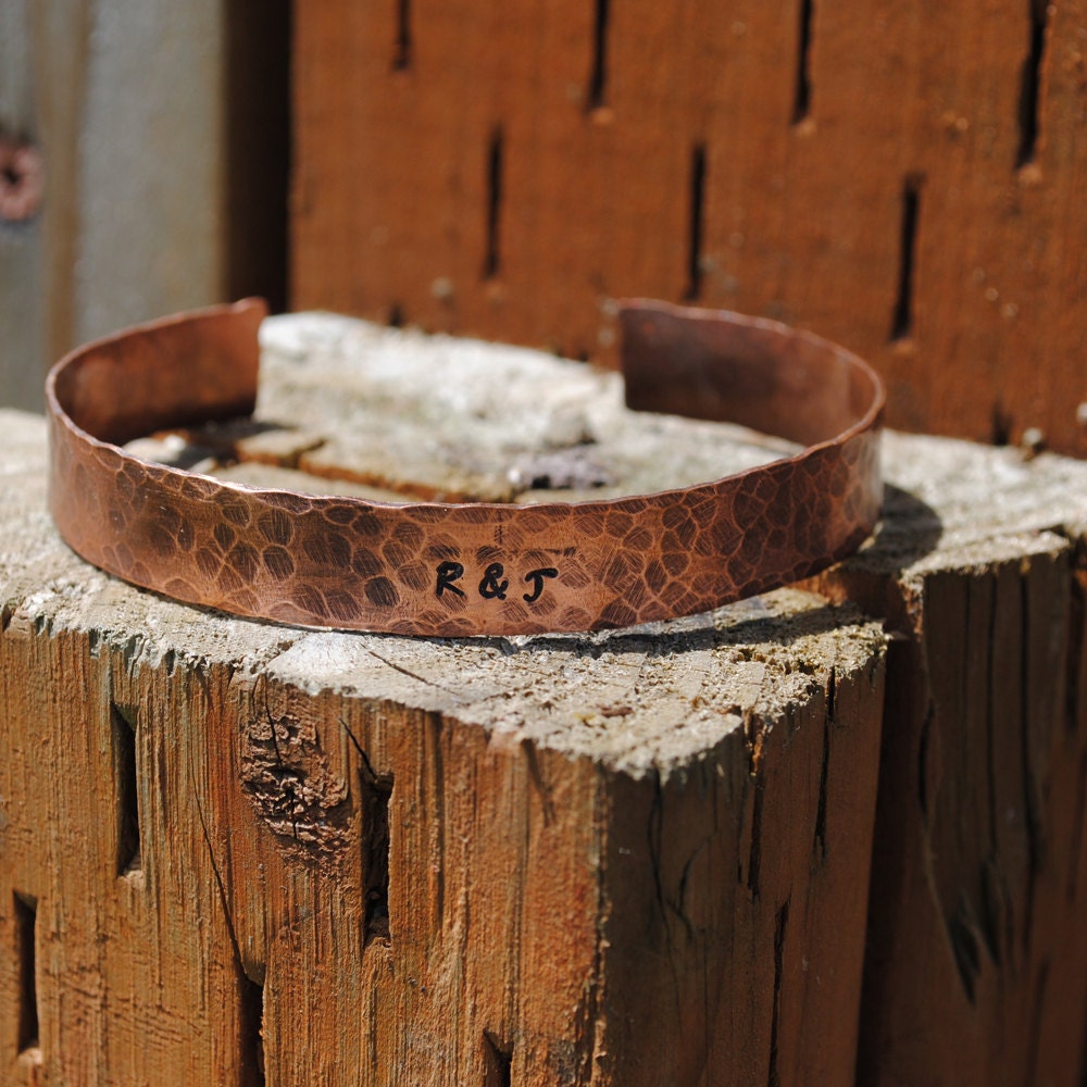 Initials Cuff in Pounded Copper, Bracelet Customized Just For You