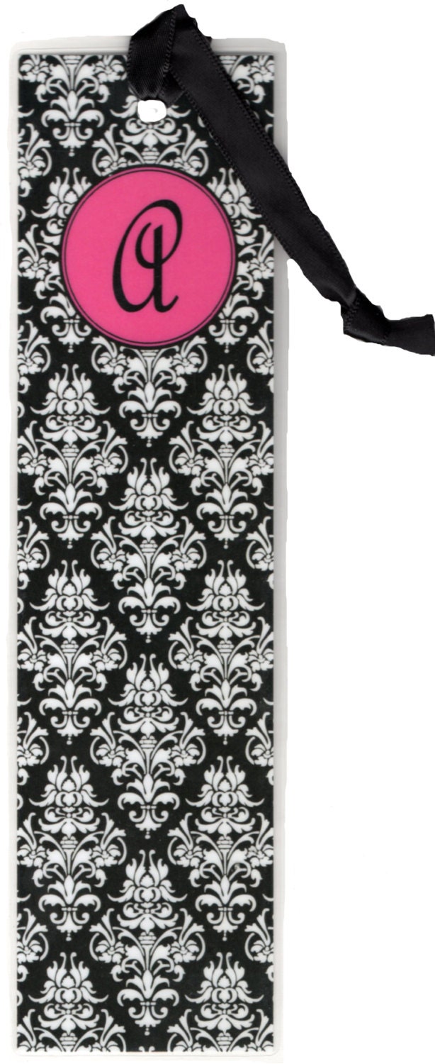 Bookmarks Buy 1 Get 2 Free Classic Black & White Damask  Handmade Initial or Fleur de Lis