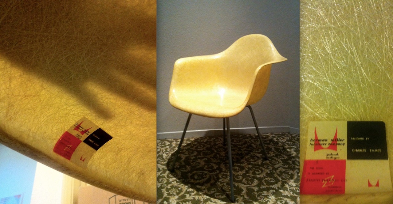 EAMES ROPE EDGE Lemon Yellow Early Zenith Herman Miller full clear Checkerboard label translucent arm chair X-base rare