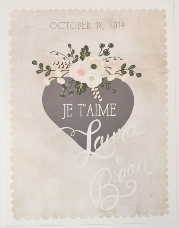 Custom Bride and Groom Wedding Sign 20 x 30-Je T'aime - firstsnowfall