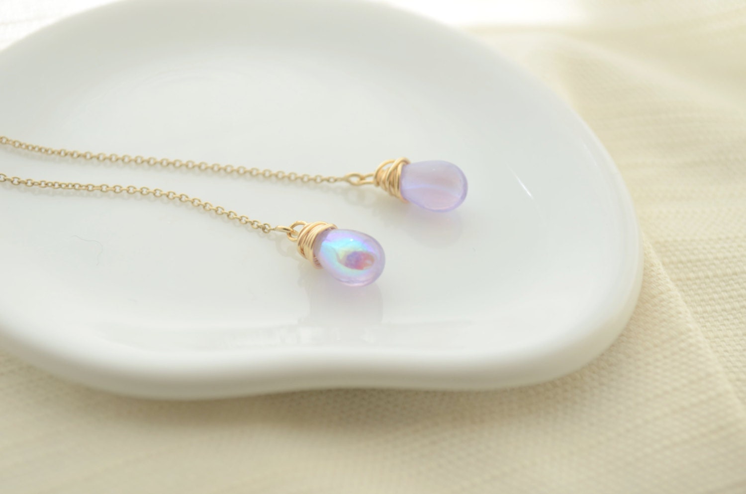 Lavender Czech Glass Drops on 14kt Gold Filled Ear Thread
