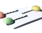Pastel bobby pins - hair pins - vintage pastel cabochons - silver pins - set of three - pink yellow green