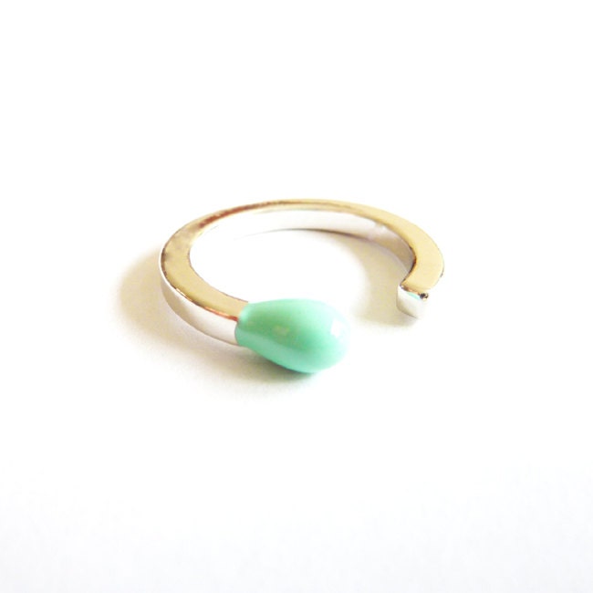 Matchstick Ring in Mint and Silver. Adjustable Ring. Stackable Ring. Simple. Everyday Jewelry. Color Block.