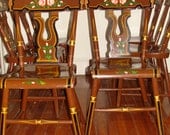 Six Vintage Gypsy Caravan Bohemian Kitchen Dining Chairs Hand Painted German Alps WOOD Eclectic Chairs