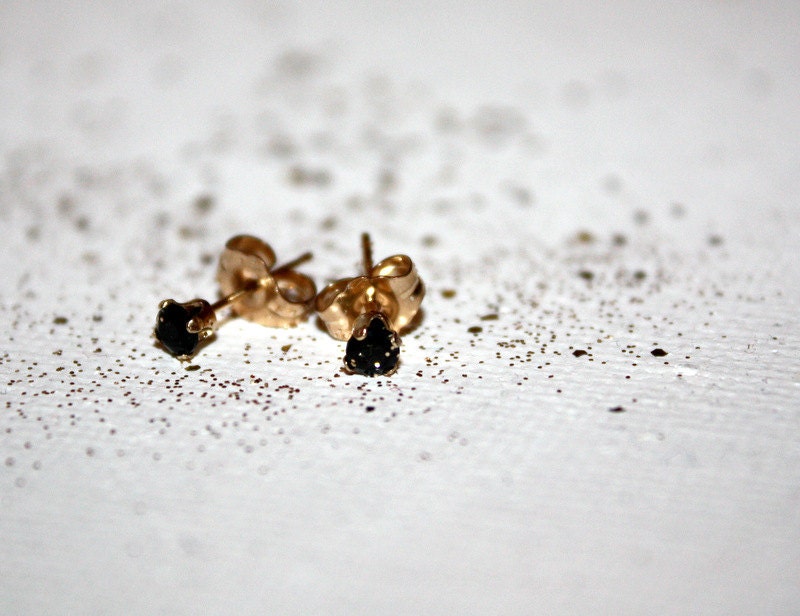 scintillula - tiny gold stud earrings by lilla stjarna - ft. black spinel, 14k gold - simple studs -  gold post earring, gold filled
