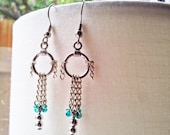 Emerald Dream Catcher Earings - Green Beaded Silver Boho Chic Dangle Dreamcatcher Hypoallergenic Earrings