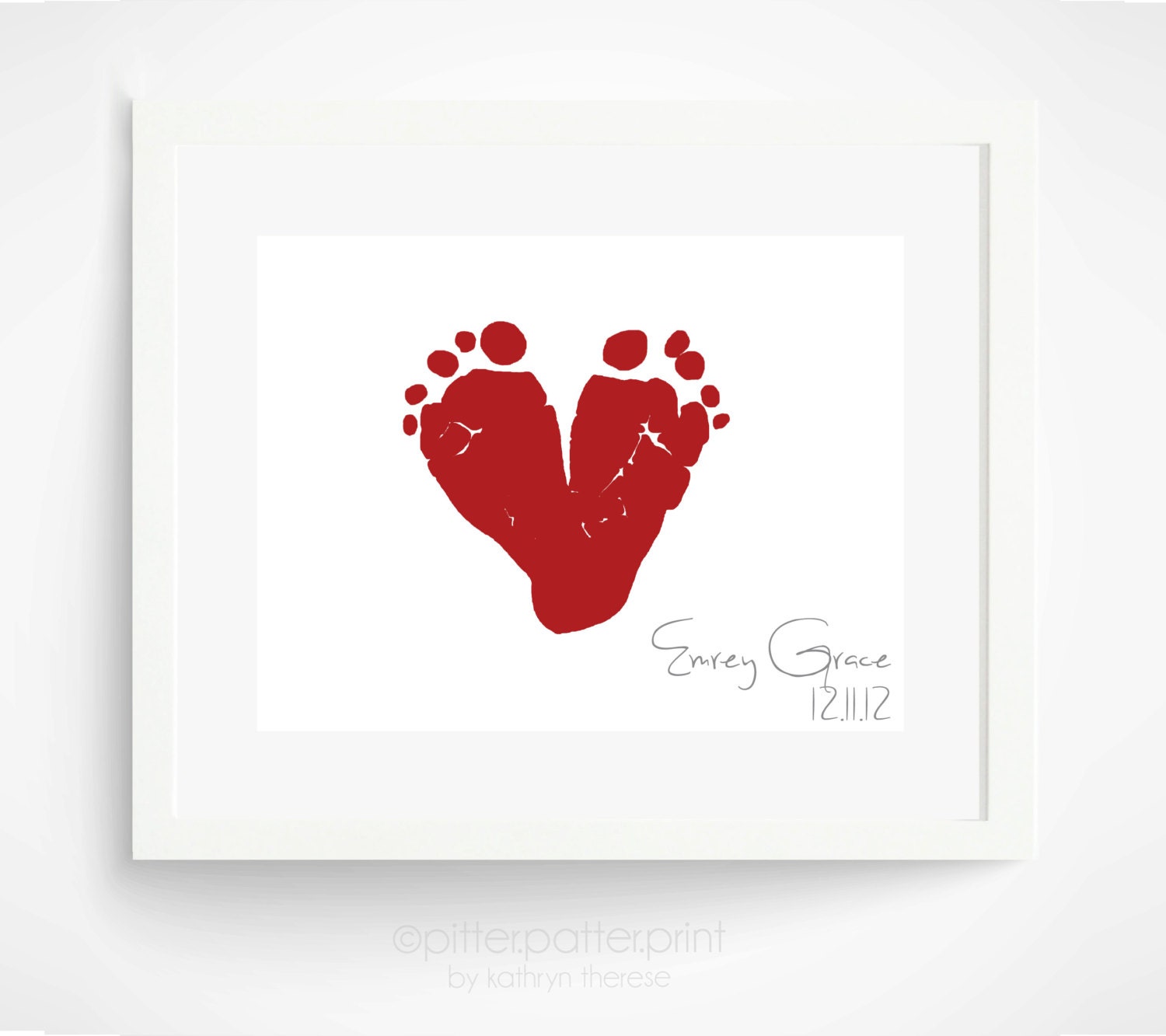 Baby's First Christmas - Gift for New Dad, Gift for New Grandmother - Red Heart Baby Footprint Wall Art - Personalized Holiday Decor - PitterPatterPrint