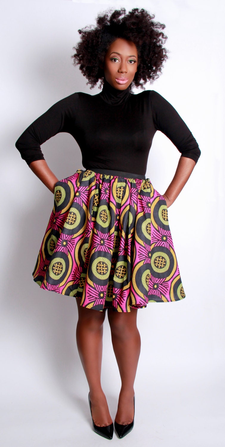 NEW The Maggie -African Print 100% Holland Wax Cotton/Metallic Mini Skirt