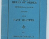 Local Kentucky Masons Historical Book, By-Laws Rules of Order, Historical Sketch 1815 - 1969 Franklin Lodge Masons