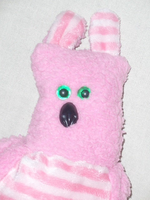Pink striped mutant bunny rabbit stash pocket hiding place plush toy animal creature