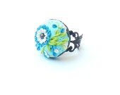 Boho Ring, Blue Green Ring, Cocktail Ring, Handmade Cabochon, Ring, Aqua, Teal, Blue and Green, Ring Size One Fits Most