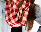 Cute Red and Cream Plaid Infinity Scarf