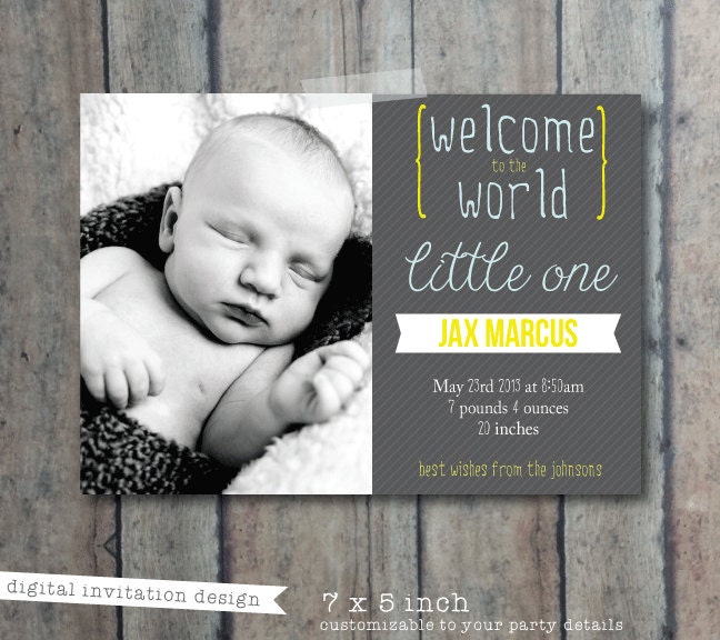Baby announcement card - new baby announcement card digital photo card - baby announcement with photo