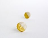 Gold Ivory stud earrings- Polymer clay and resin jewelry- Elegant everyday jewelry
