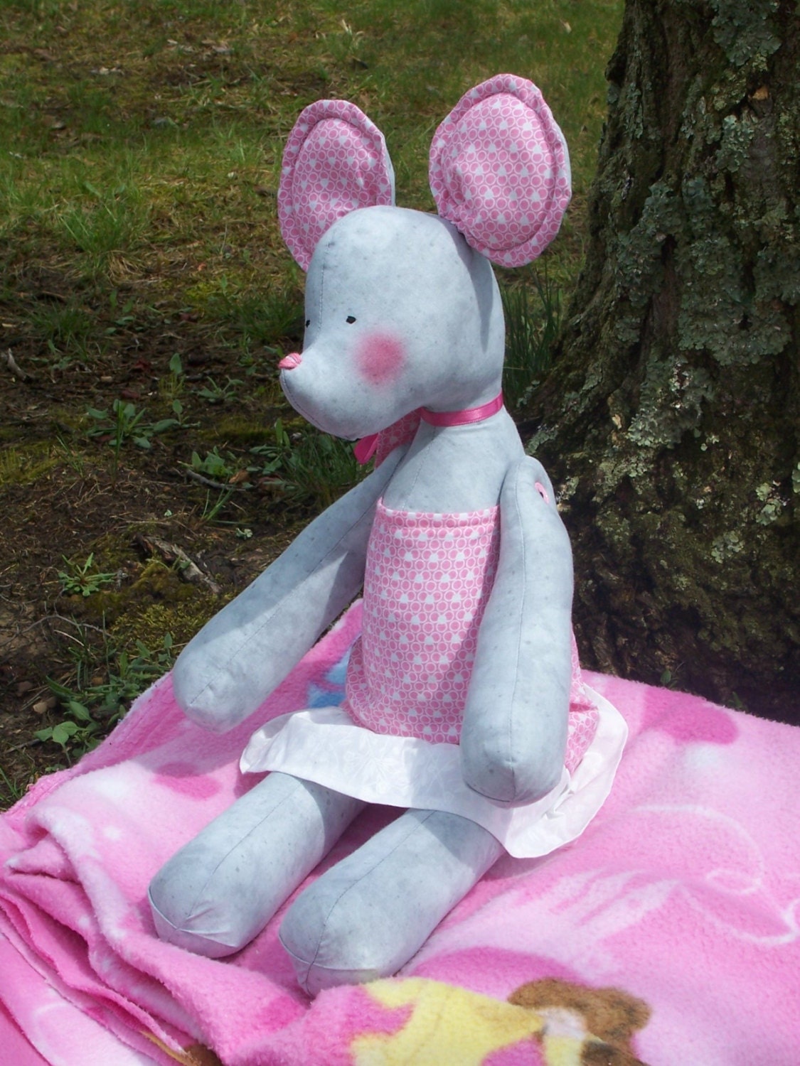 Boutique, Custom, Stuffed Mouse, Plush, Toy, Baby, Boy, Girl, Nursery, Pink & Grey, Stuffed Doll