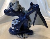 Dice Holding Dragon - "Lucky Dice" Holder - Handmade Polymer Clay Figure Sculpture