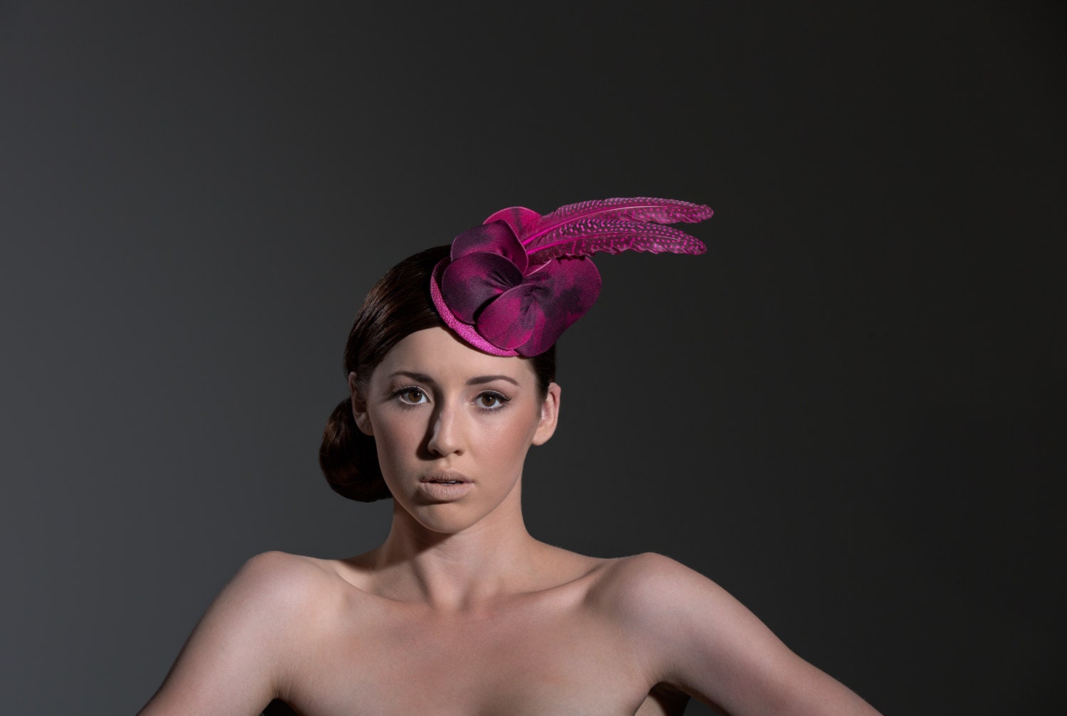 Pink/Fuchsia Black Feather Fascinator,Burlesque Roackabilly Pin Up Retro Inspired Hat
