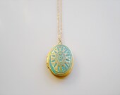 Set of Five - For Bridesmaids, Vintage Antique Brass Verdigris Turquoise Patina Oval 14k Gold Filled Locket Necklace by Emeline Darling