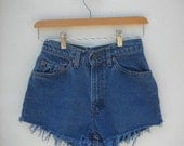 26 Waist Vintage 80's Levi 5 Pocket Cut Off Shorts.. XS..SAILOR BLUE...color destroyed, frayed..by Shop Paris