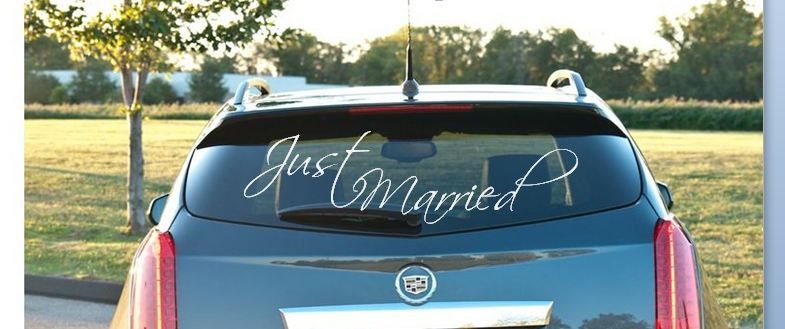Vinyl Window Decal - Easy to Apply - Easy to Remove - JUST MARRIED in choice of color / font / size