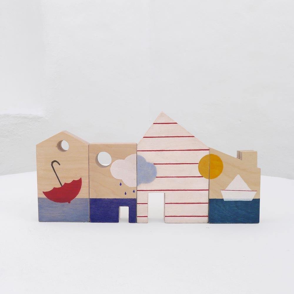 Wooden toy, eco-friendly hand-made toy, wooden blocks, kids toy, little houses stories .
