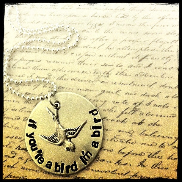 The Notebook inspired hand stamped necklace with swallow charm. "if you're a bird, i'm a bird" movie quotes, love, romance, gift