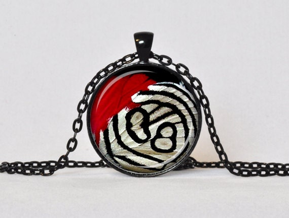 BUTTERFLY WING PENDANT Butterfly Necklace Red Black White Butterfly Jewelry Insect Necklace Wild Animal Print Gift for Her - ThePendantGarden