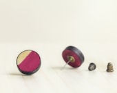 round ear studs . berry geometric earring jewellery . dipped . rustic cottage chic . mini small . magenta fuchsia purple red maroon - FreshfromtheKiln