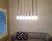 Custom Industrial Chandelier with Modern Glass Pendants