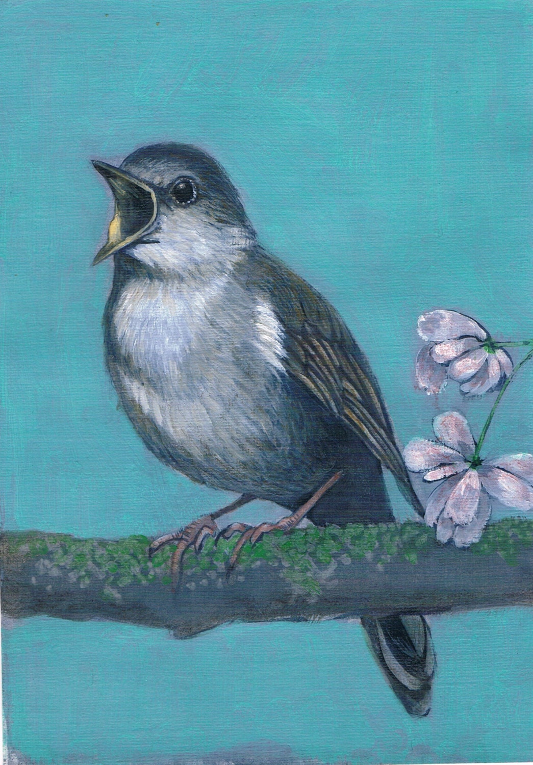 Framed painting of a Nightingale