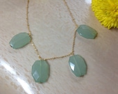 Celadon Blue Handmade Statement Necklace Large Acrylic Beads 16K Gold Plated Chain