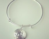 modern sterling silver bangle with libra zodiac charm - handmade // vintage