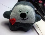 Handmade stuffed plush mini monster with heart 100% recycled fabric eco friendly