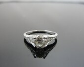 Art Nouveau Platinum and Diamond Engagement Ring, Filigree, Diamond 1.01ct, vs1, Beautiful floral details  RGDIA701D