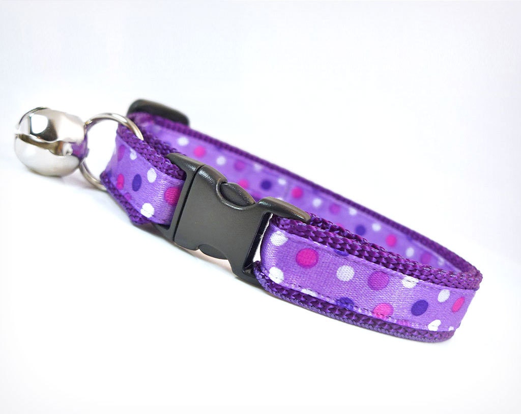 Cat Collar - "Through the Grapevine" - Purple w/ Polka Dots