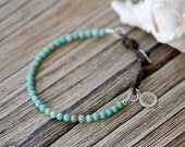 Yoga Serenity Bracelet, Turquoise Magnesite, Leather, Ohm Charm Bracelet, Silver Bracelet, Artisan, Handmade Jewelry, Spiritual Jewelry
