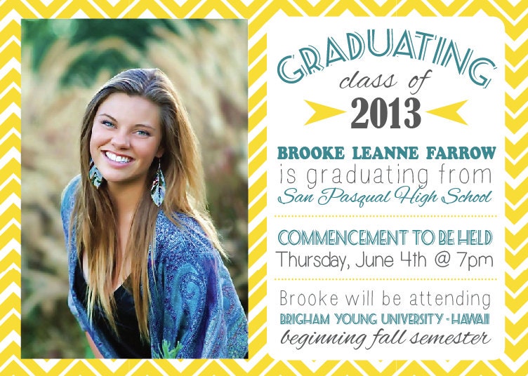 Chevron Graduation Announcement - 5 x 7 Printable