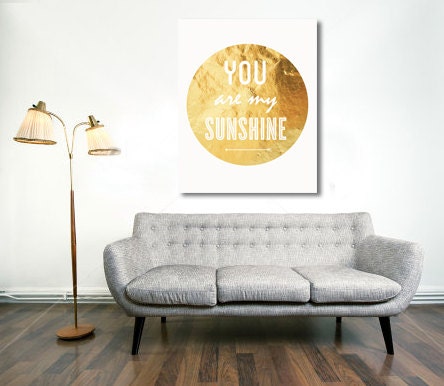 Typography Print, Gold Sunshine, Type Poster, Wall Decor, Love Quote, Couples, Gold Decor, Wedding Decor - You Are My Sunshine (8x10)