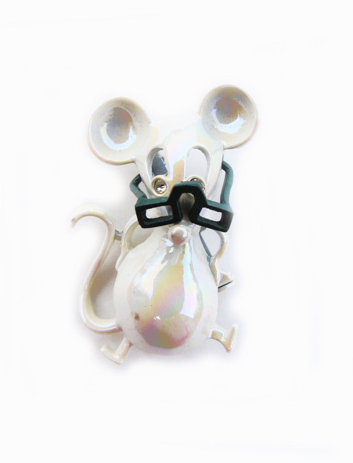 Vintage Opalescent - Iridescent - Gerry's Geeky, Nerdy Mouse Brooch, Pin - SIGNED - FREE SHIPPING