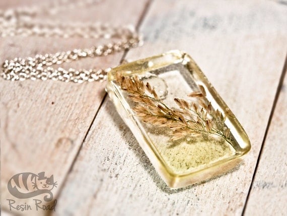 Pale Yellow Beach Grass Pendant. Handmade Irish Resin Necklace. Spring/Summer Botanical Gift.