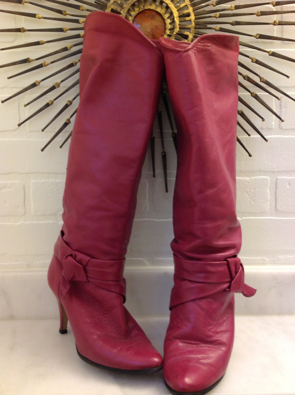 1970s CANADA Pink Leather Tall Heeled Size 7 HANNAL Vintage Boots